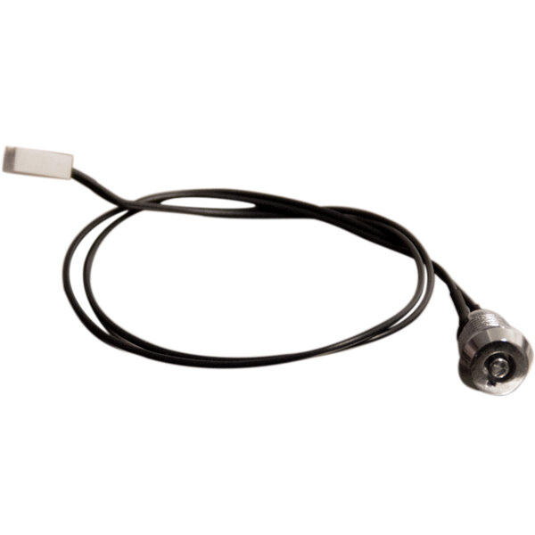 A black cable with a round end and a white connector.
