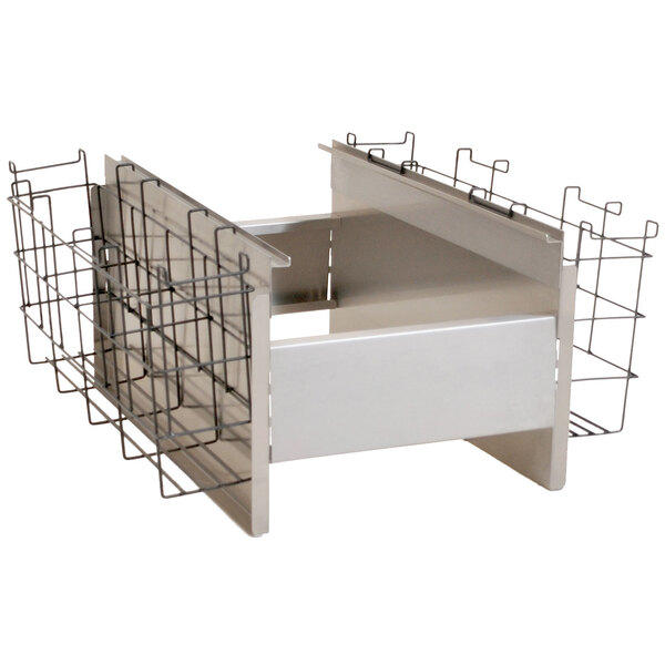 An Eagle Group metal rack with wire dividers for 24" x 12" ice chests.