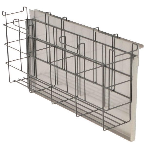 A wire rack with four baskets on it.