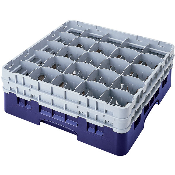 Cambro 25S958186 Camrack Customizable 10 1/8" High Customizable Navy Blue 25 Compartment Glass Rack with 5 Extenders