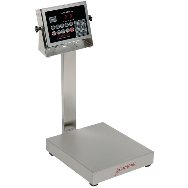 A Cardinal Detecto electronic bench scale with a screen on it.