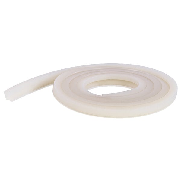 A white flexible rubber tube with a white plastic circle at one end.
