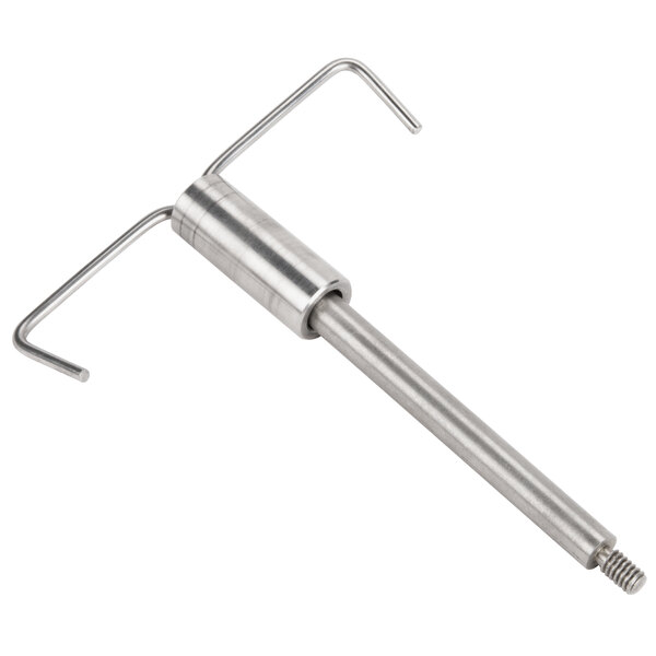A metal rod with a long metal handle.
