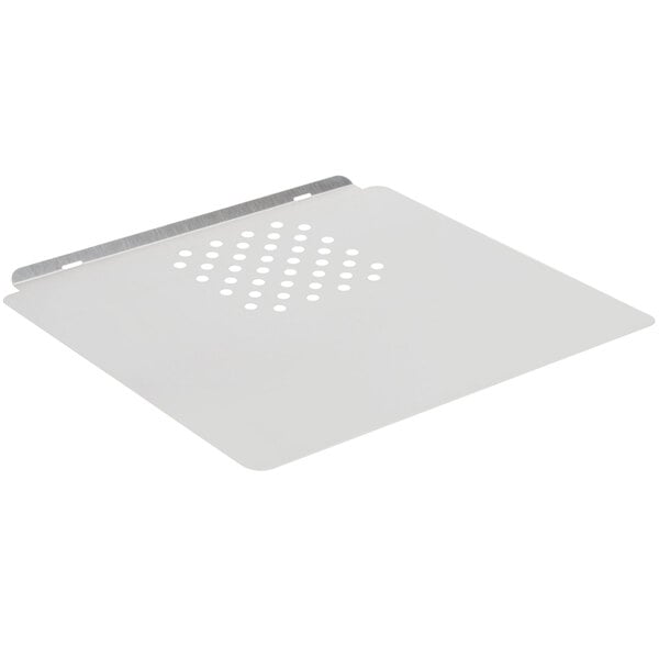 A white rectangular tray with holes in it.