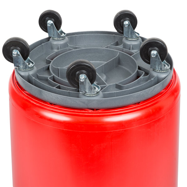 Continental Huskee 44 Gallon Red Round Trash Can, Lid, and Dolly Kit
