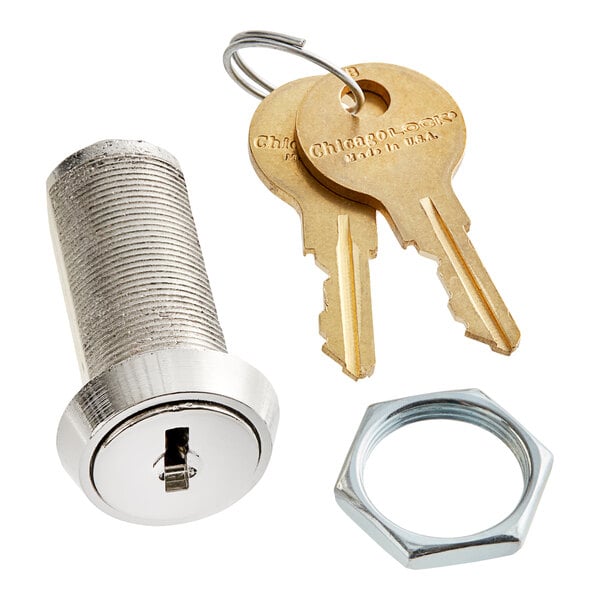 A Beverage-Air lock and key set on a keyring.