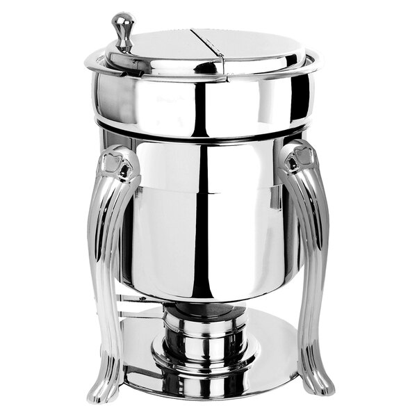 An Eastern Tabletop stainless steel Queen Anne Marmite with a hinged lid.