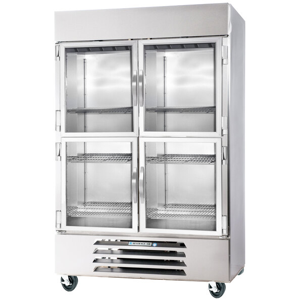 Beverage-Air HBR49HC-1-HG 2 Section Glass Half Door Bottom-Mounted Reach-In Refrigerator with LED Lighting - 49 Cu. Ft.