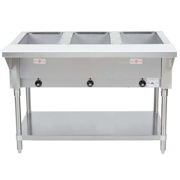 Advance Tabco HF-3E-240 Three Pan Electric Steam Table with Undershelf - Open Well, 208/240V