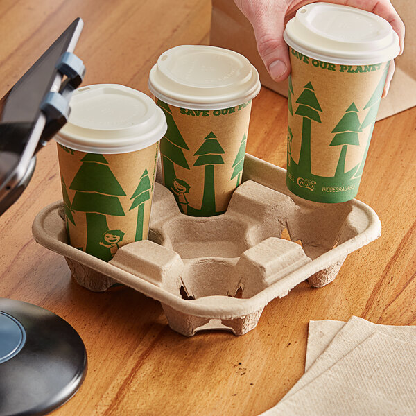 No4 Large Compostable & Biodegradable Handled Cup Carriers 4 cup Made in UK 