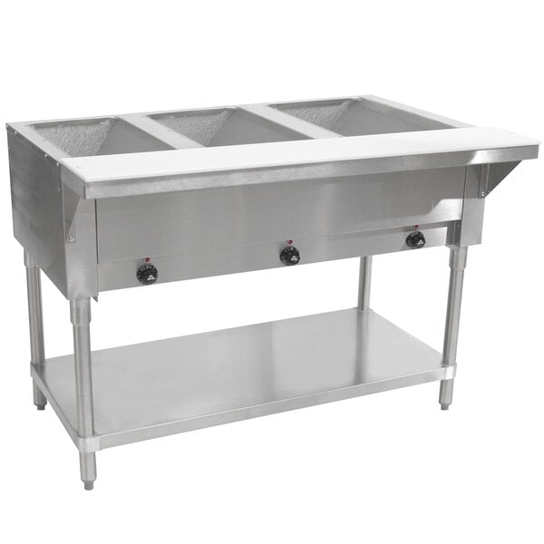 Advance Tabco SW-3E-120 Three Pan Electric Hot Food Table with Undershelf - Sealed Well, 120V