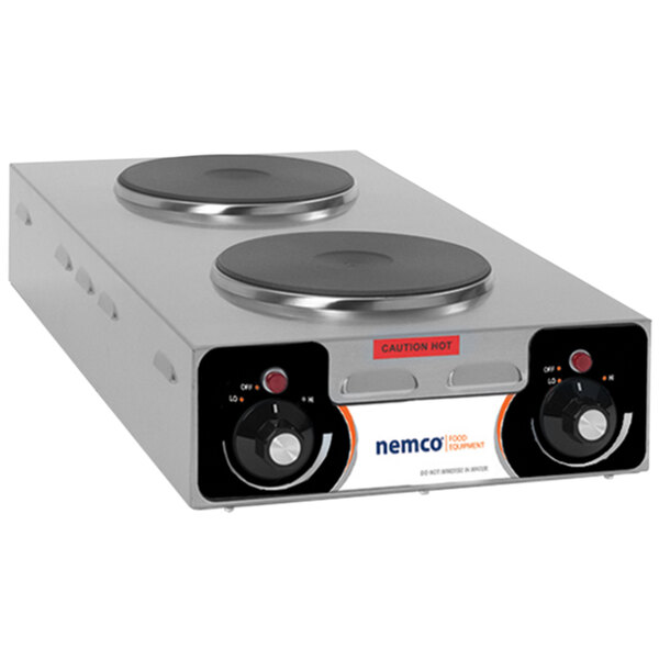 Avantco 177EB202F2BM Double Burner Solid Top Stainless Steel Portable Electric Front-to-Back Hot Plate - 3,000W, 240V
