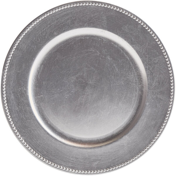 Tabletop Classics by Walco TRS6629 13" Silver Round Plastic Charger Plate with Beaded Rim 12/Pack