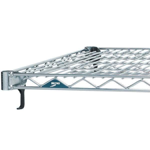 A Metro Super Erecta stainless steel wire shelf with a white background.