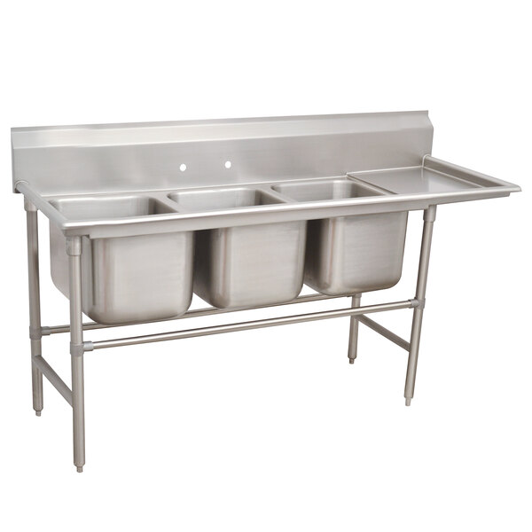 Advance Tabco 94-23-60-18 Spec Line Three Compartment Pot Sink with One Drainboard - 89" - Right Drainboard