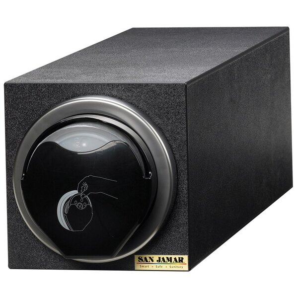 San Jamar L2910BK EZ-Fit® Black 1-Slot Vertical 8 - 24 oz. Countertop Lid Dispenser Cabinet with Black Trim Ring