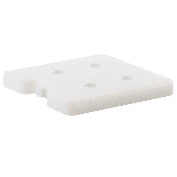 A white square plastic gel cold pack with holes.