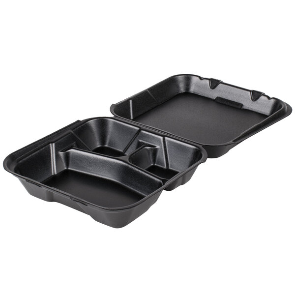 Genpak SN203BK 9" x 9" x 3" Black Hinged Lid Foam