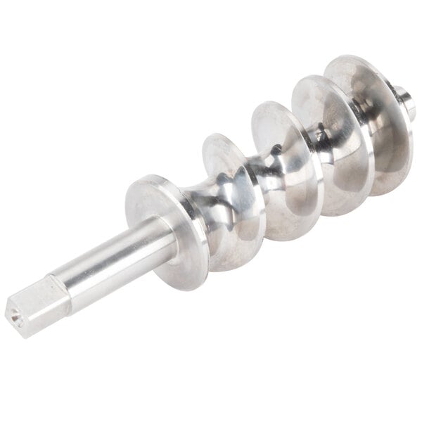 A stainless steel Avantco #22 meat grinder auger spiral.