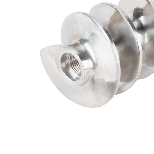 A close-up of an Avantco #22 stainless steel auger with metal nuts on it.