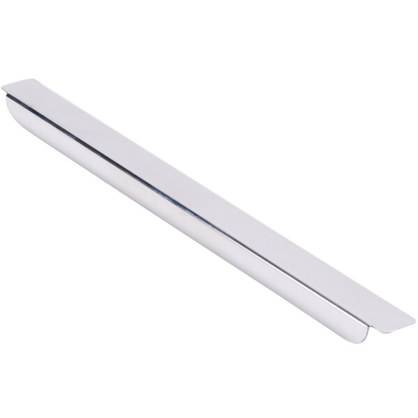 A long silver metal adapter bar with a white background.