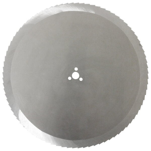 A circular saw blade with a hole in the center on a white background.