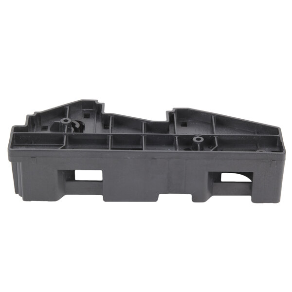 A black plastic Solwave door latch assembly with holes.