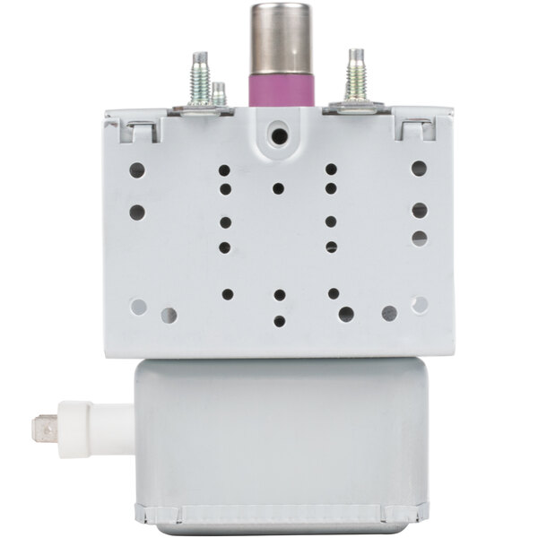 A close-up of a white Solwave Magnetron with a metal tube.