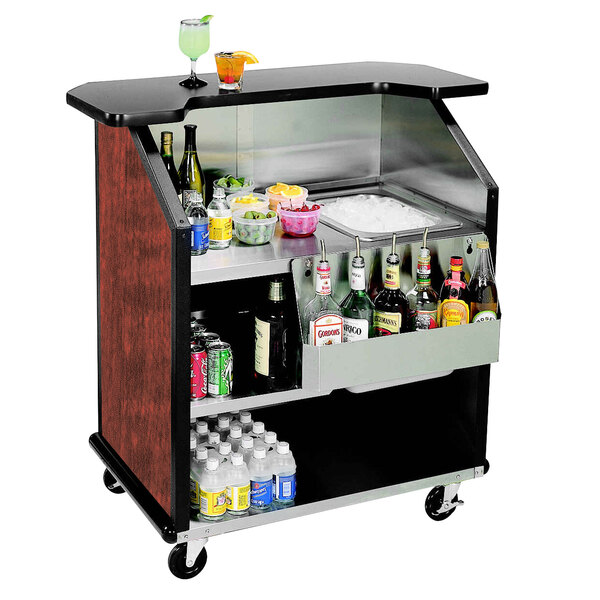 Lakeside 884RM 43" Stainless Steel Portable Bar with Red Maple Laminate Finish, Removable 7-Bottle Speed Rail, and 40 lb. Ice Bin