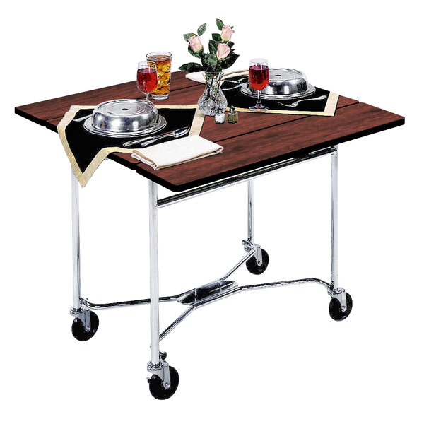 Lakeside 413RM Mobile Square Top Room Service Table with Red Maple