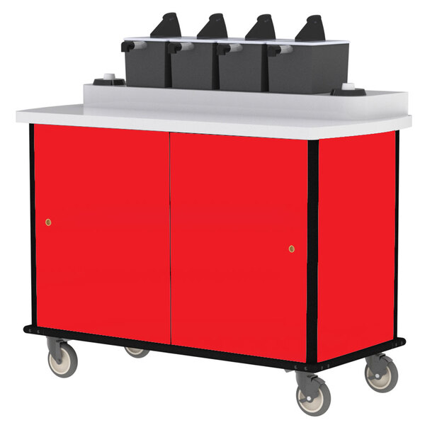 Lakeside 70510RD Red Condi-Express 4 Pump Condiment Cart with (2) Cup Dispensers