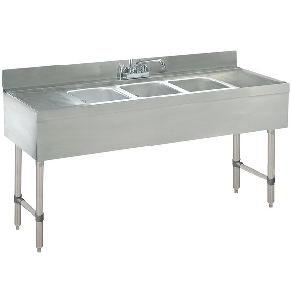 Advance Tabco CRB-63C Lite Three Compartment Stainless Steel Bar Sink with Two 18" Drainboards - 72" x 21"