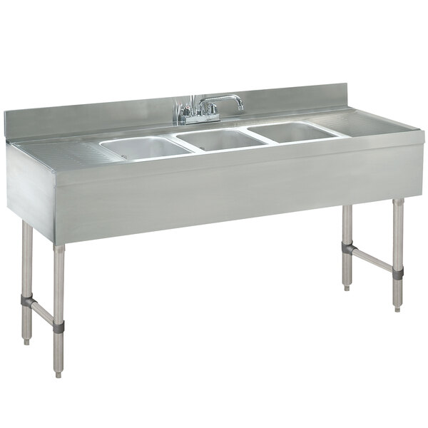 Advance Tabco CRB-53C Three Compartment Stainless Steel Bar Sink with Two 12" Drainboards - 60" x 21"