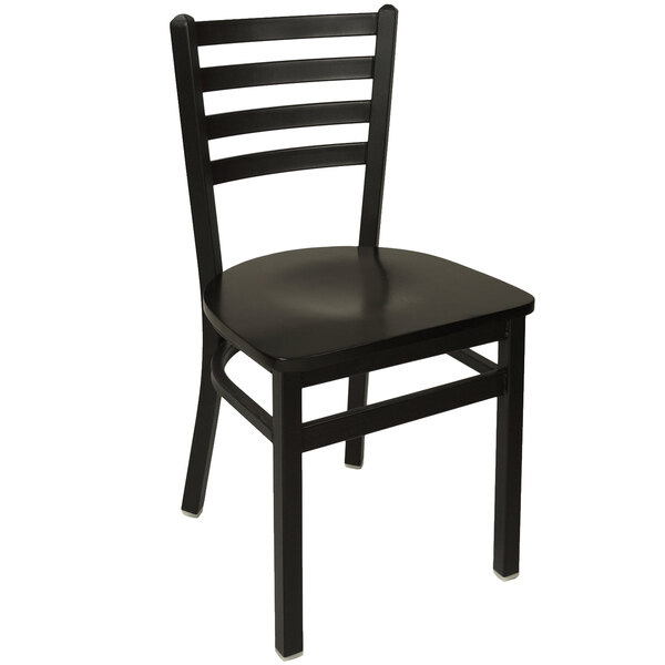 BFM Seating Lima Metal Ladder Back Side Chair with Black Wooden Seat