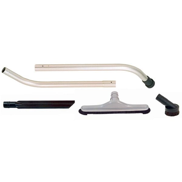 A ProTeam hard floor attachment kit including a broom, brush, and hose.