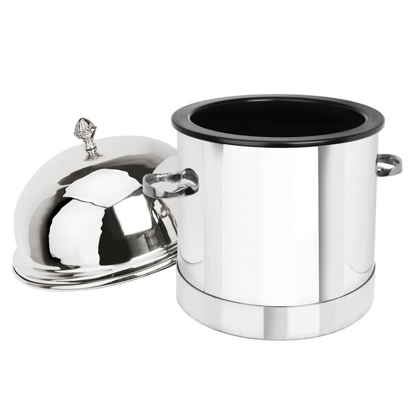 An Eastern Tabletop stainless steel insulated ice cream unit with a dome lid on a counter.