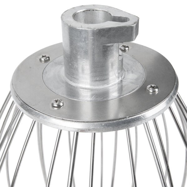 An Avantco 304 stainless steel wire whip with a metal handle.