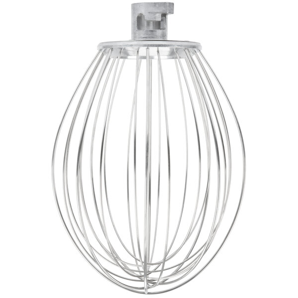 An Avantco 304 stainless steel wire whisk with a white handle.