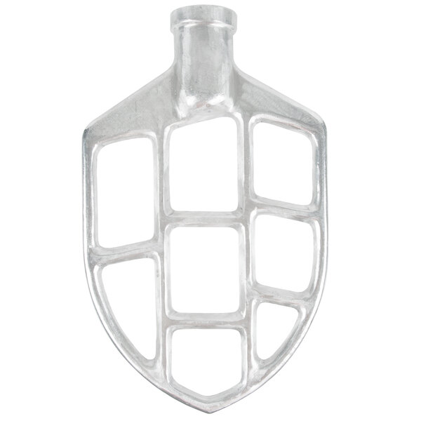 A close-up of an Avantco cast aluminum flat beater with holes.