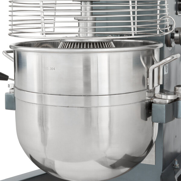 An Avantco 304 stainless steel mixing bowl on a metal stand.