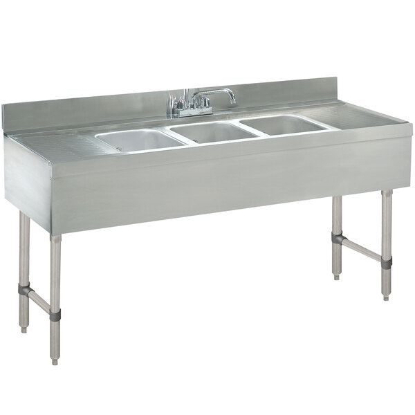 Advance Tabco CRB-73C Lite Three Compartment Stainless Steel Bar Sink with Two 24" Drainboards - 84" x 21"