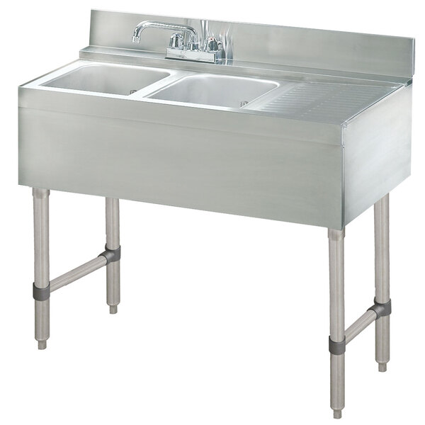 Advance Tabco CRB-42L Two Compartment Stainless Steel Bar Sink with 21" Drainboard - 48" x 21" (Left Side Sink)