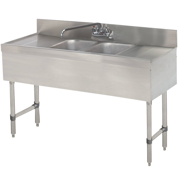 Advance Tabco SLB-42C Two Compartment Stainless Steel Bar Sink with Two 12" Drainboards - 48" x 18"