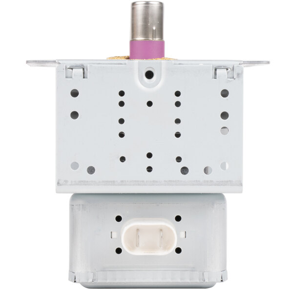 A close-up of a white Solwave magnetron with a pink electronic switch.