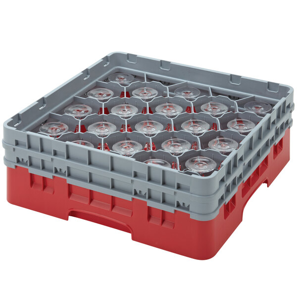 Cambro 20S638163 Camrack 6 7/8" High Customizable Red 20 Compartment Glass Rack