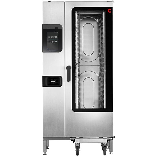 A stainless steel Convotherm C4ET20.10GS natural gas combination oven with the door open.