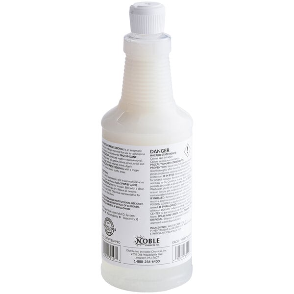 A white bottle of Noble Chemical Spot-B-Gone with a white label.