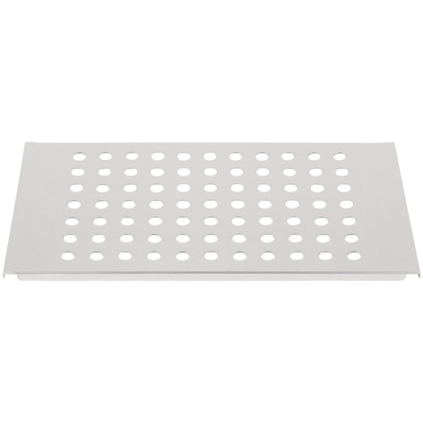 A white rectangular metal plate with holes.