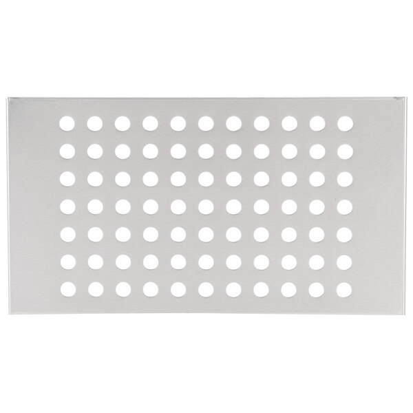 A white rectangular Avantco hot dog plate with holes in it.