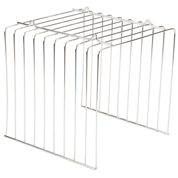 An Avantco metal bun rack with wire shelves.